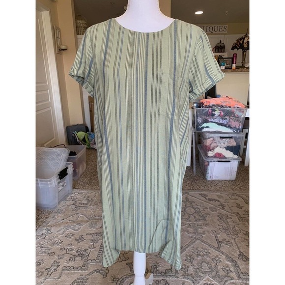 Anthropologie Cloth & Stone Dress Sz Small Green Short Sleeve Buttons Hi Lo Hem - Picture 2 of 12